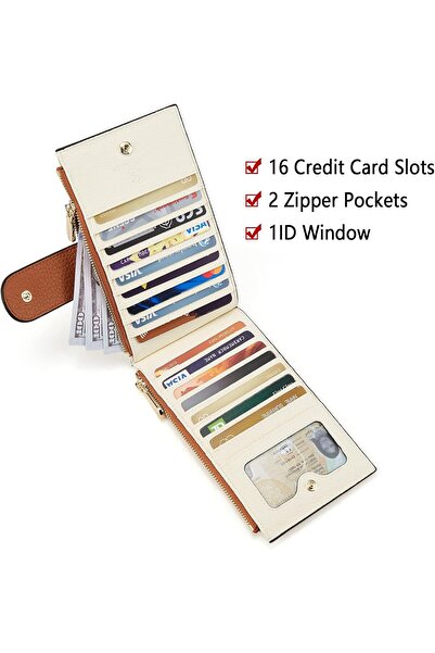 BOSTANTEN Genuine Leather RFID Blocking Slim Wallet for Women - Beige