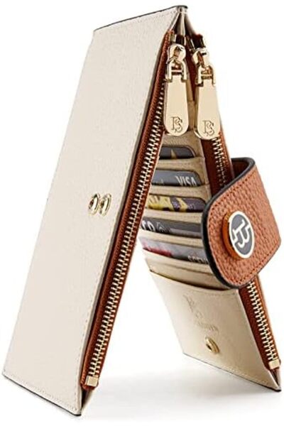 BOSTANTEN Genuine Leather Wallets for Women RFID Blocking Slim Bifold Purse Card Holder with Zipper