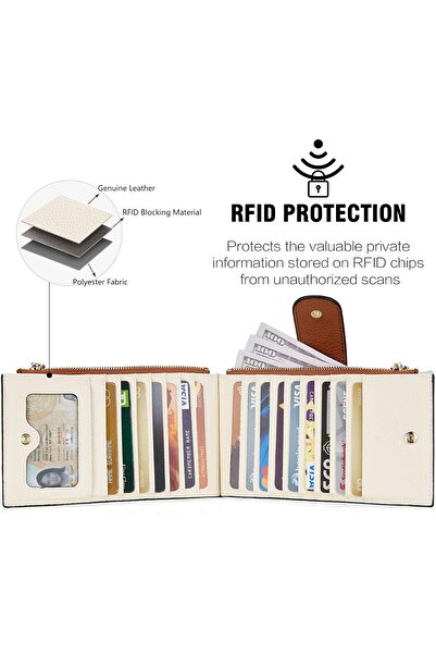 BOSTANTEN Genuine Leather RFID Blocking Slim Wallet for Women - Beige