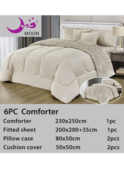 Moon Premium Double-Sided Winter comforter, Velvet and Fur - 6-Piece Comforter Set, 250x230cm