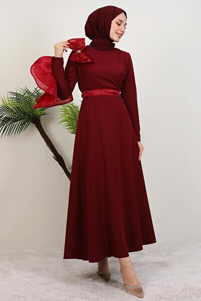 GİYZAMİLA Fiyonk Organze Detay Abiye Bordo