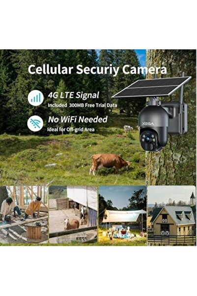 Xega كاميرا مراقبة خارجية لاسلكية تعمل بالطاقة الشمسية بتقنية 3G/4G LTE بدون واي فاي، بدقة 2K Super HD