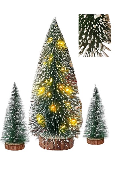 Yenigeldi 3 adet Yılbaşı Ağacı Süs ( 1 Kendinden Işıklı 15 cm +2 Pırıltılı Çam Ağacı )