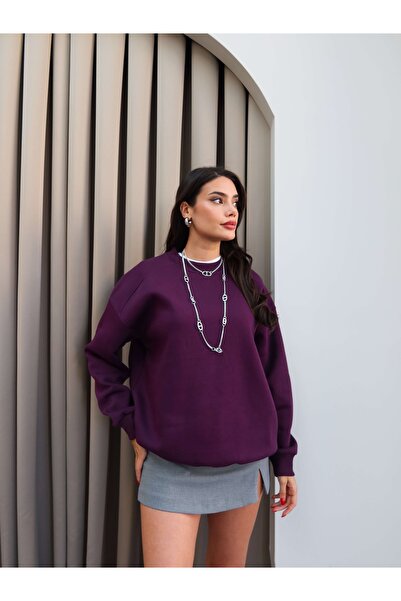 ESRAHELVACI Μωβ φούτερ Oversize με ανάγλυφο σχέδιο
