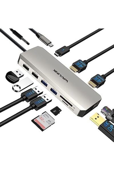 wavlink محطة إرساء USB C 12 في 1 مع شاشة مزدوجة