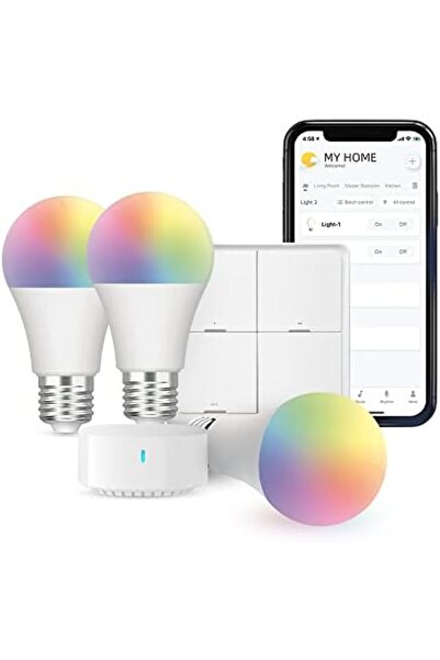 Broadlink Smart Home BLE Starter Kit - Includes 3 Bulbs, 1 Scene Switch and 1 Hub, Uses FastCon and
