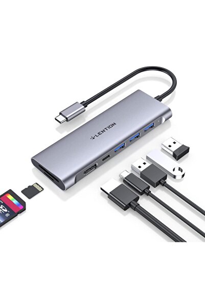 LENTION USB C Hub Multiport with 4K HDMI, 3 USB 3.0, SD/Micro SD Card Reader, 100W PD Compatible 202