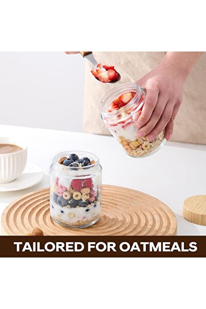 LENND Overnight Oats Jars with Bamboo Lids, 16oz Airtight Glass Jars, Wide Mouth, 4 PCS
