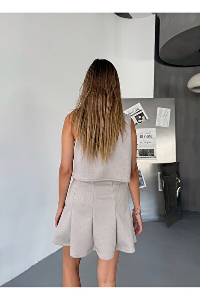 BEJNA Γυναικεία ελαστική μίνι φούστα σε γκρι χρώμα από συνθετικό καστόρι σε γραμμή Α