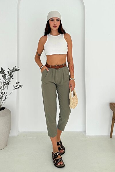 AsprinFashion Pantaloni de in cu detaliu curea kaki