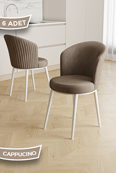 Canisa Risa Serisi 6 Adet Cappucino Mutfak Sandalyesi Beyaz Metal Ayak 1.Sını...