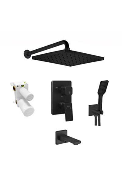 Eca Tiera 3 Yollu Ankastre Banyo Bataryası, Kare Tepe ve El Duşu, Çıkış Ucu Seti, Mat Siyah, 1029970