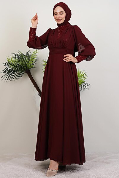 GİYZAMİLA Φόρεμα Roza Detail από σιφόν μπορντό