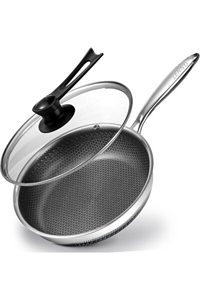 LENND مقلاة غير لاصقة مع غطاء، عمق 28 سم، مقلاة طهي من الفولاذ المقاوم للصدأ،...