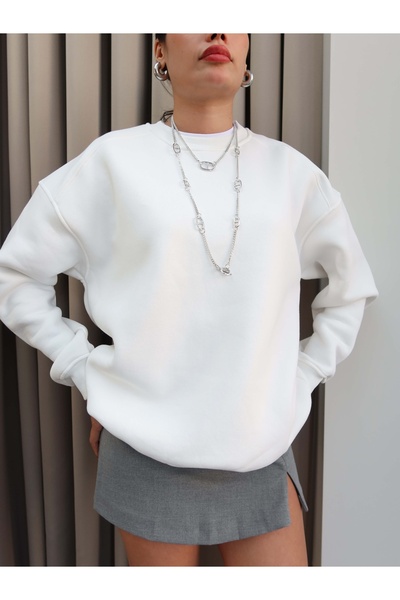 ESRAHELVACI Λευκό φούτερ με ριγέ σχέδιο