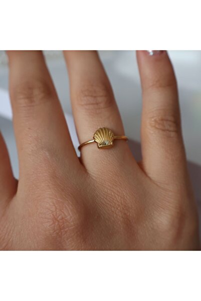 leargia خاتم من الفولاذ على شكل صدفة البحر - ذهبي