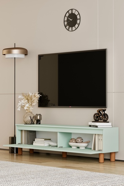 moldesan MİLA MİNT YEŞİLİ MDF 140 CM TV ÜNİTESİ-RAFLI,KAPAKLI,AYAKLI
