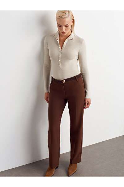 Dilvin 72172 Orta Bel Kumaş Pantolon-Kahve
