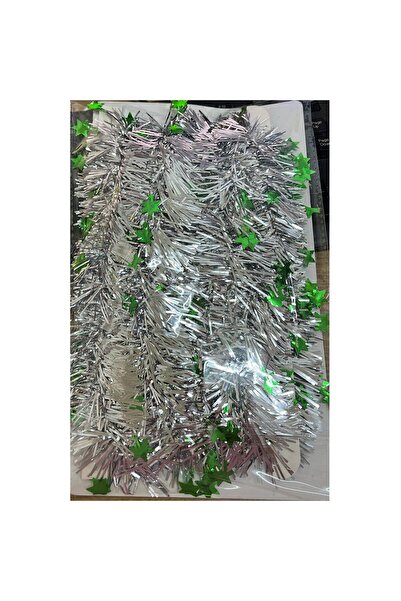 Flippy LED Christmas Tinsel, 2 m, 5 cm Thick, PVC, Star Pattern, Artificial, Green/Silver