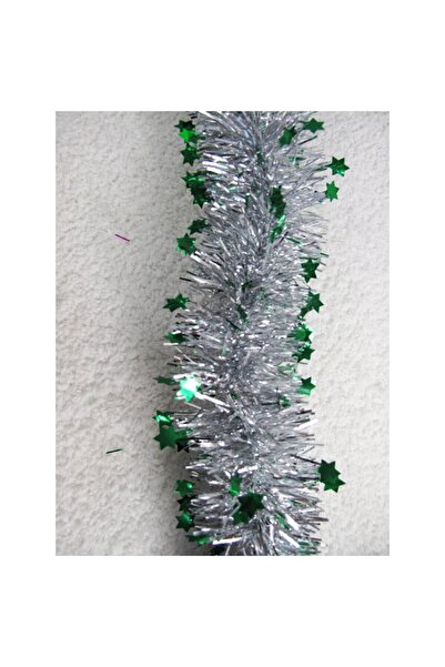 Flippy LED Christmas Tinsel, 2 m, 5 cm Thick, PVC, Star Pattern, Artificial, Green/Silver
