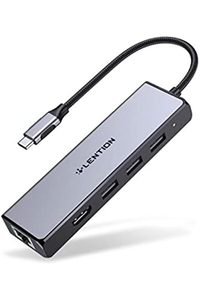 LENTION USB C Hub with Gigabit Ethernet Adapter, 4K HDMI, 3 USB 3.0 Dongle for 2023-2016 MacBook Pro
