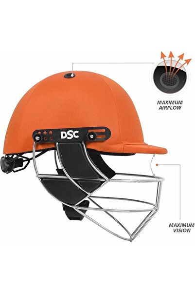DSC Scud Premium Cricket Helmet for Men & Boys | Large | Orange | Steel Grill + Neck Guard