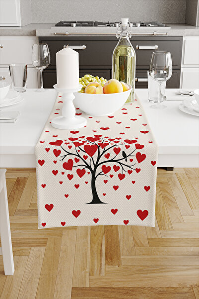 Else Dekor Heart Tree Love Patterned Digital Printing Washable Decorative Runner 40X140Cm