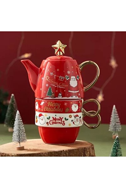 Flippy Tea Set, Flippy, Christmas Theme, Teapot 450 ml, 2 Mugs 250 ml, Santa Claus Model, Red