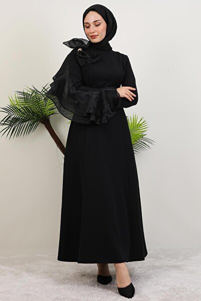 giz astore Fiyonk Organze Detay Abiye Siyah