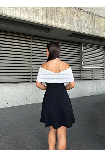 Modafeminen Esnek Krep Kumaş Fiyonk İnci Detaylı Mini Abiye Elbise 583263 SİYAH