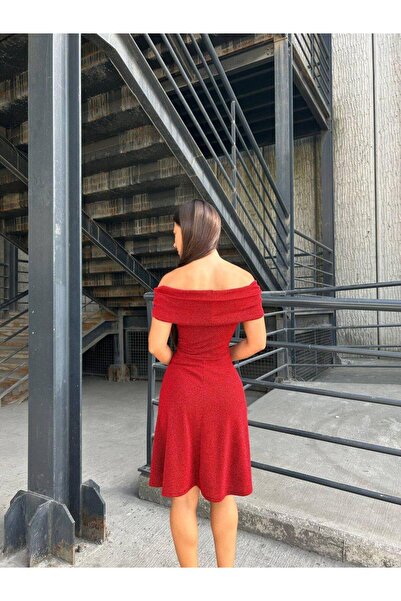 Modafeminen Flowers Fabric Madonna Collar Flare Dress Red 583298