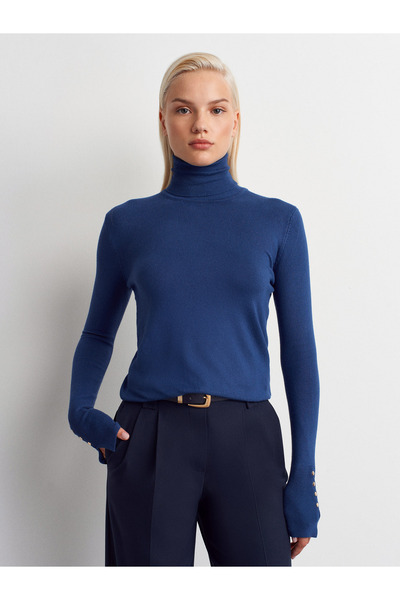 Dilvin 1268 Turtleneck Sleeve Drop Sweater-Indigo