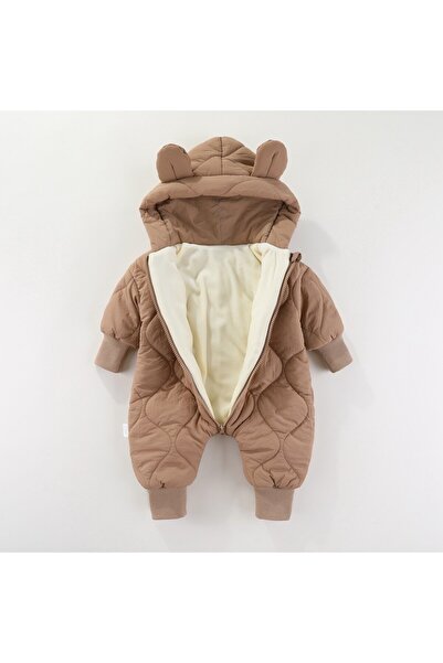 Flippy Winter Romper for Babies, Cotton, with Ears, Elastic Cuffs, Unisex, 66 cm, Brown