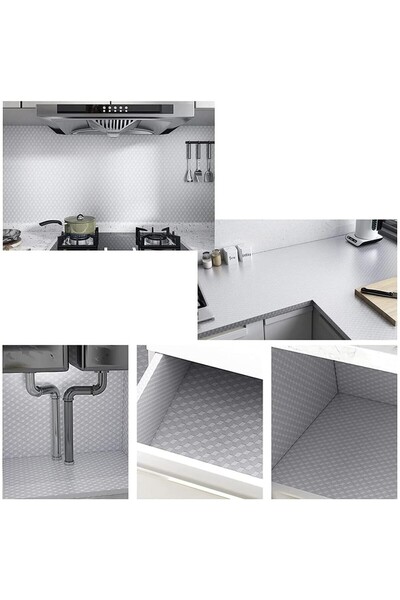 Flippy Autocolant Bucătărie Flippy, Autoadeziv, Rezistent Temperatură Ridicată, 60x300 cm, Cub 3D, Argintiu