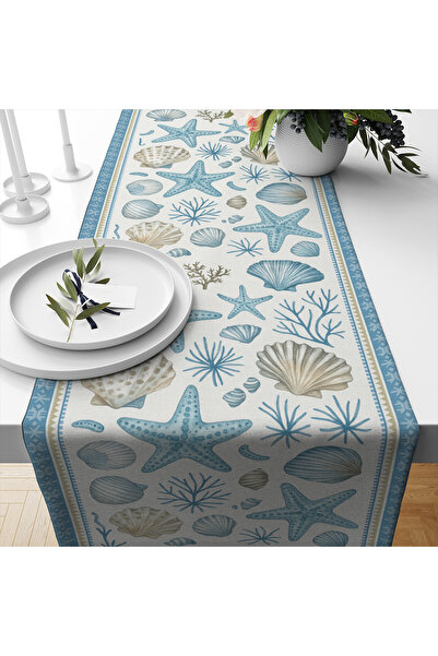 Else Dekor Seashell Patterned Digital Printing Washable Decorative Runner 40X140Cm