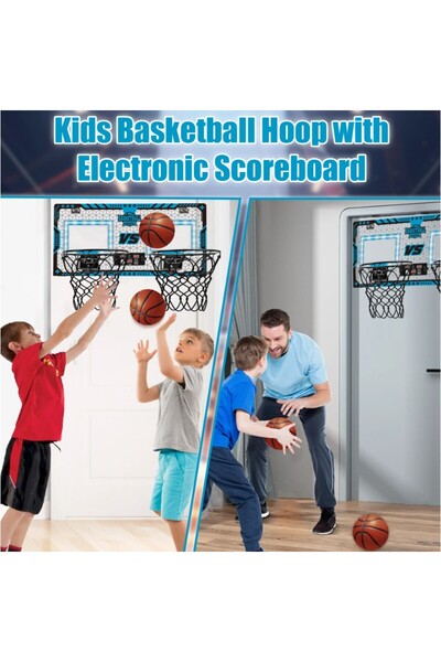 Flippy Set of 2 Kids Basketball Hoops with Electronic Scoreboard, Ball & Pump, Indoor/Outdoor