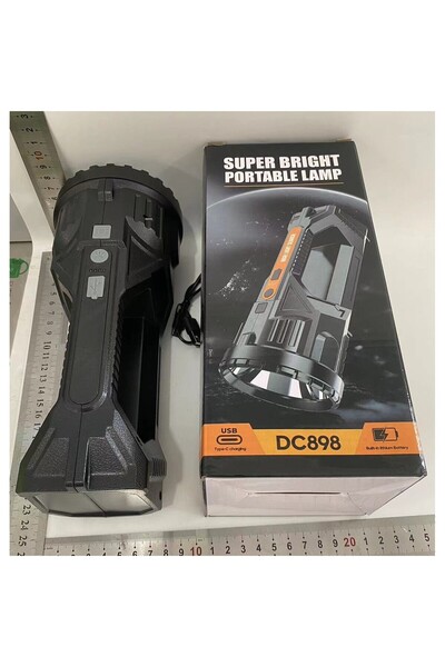 Flippy LED Flashlight, USB Rechargeable, 8-24h, Dual Lights (Main & Side), 5W, 100-200m, Black