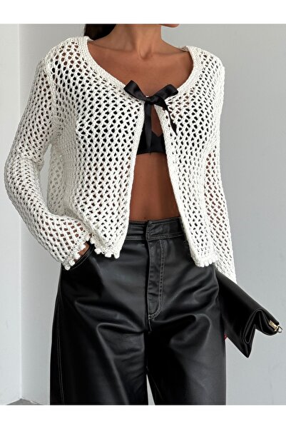 kenza'a Openwork Ribbon-Tied Knitwear Cardigan