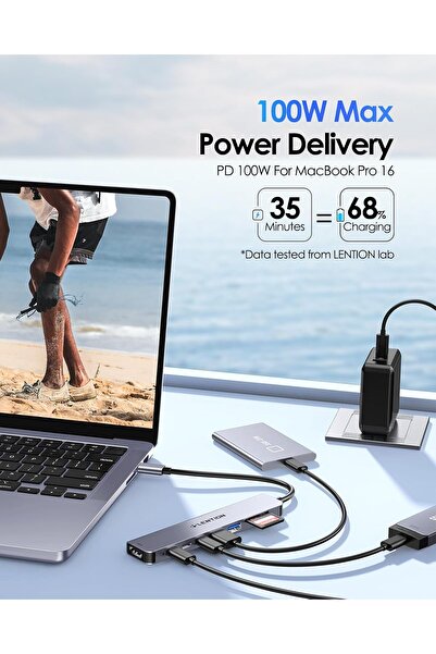 LENTION 8-in-1 USB-C Hub with 4K@60Hz HDMI, 100W PD, 5Gbps USB-C, 2x USB3.0, Dual Card Reader