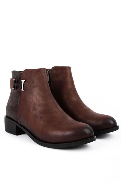 Lal Shoes & Bags Moni Kadın Yandan Metal Detaylı Fermuarlı Bot-Kahverengi