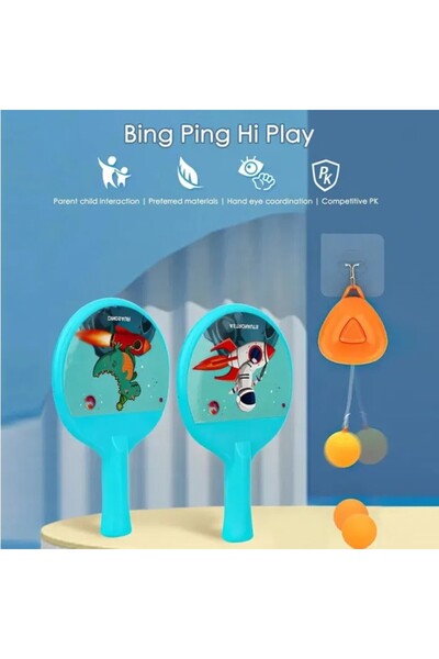 Flippy Σετ 2 κουπιά πινγκ πονγκ, Flippy, για παιδιά, με θέμα αστροναύτη, με αξεσουάρ γάντζου και 4 μπάλες, μπλε