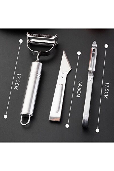 Flippy Accesorii de Curatat Decojit Fructe Legume, Flippy, Set 3 Piese, din Otel Inoxidabil, Argintiu