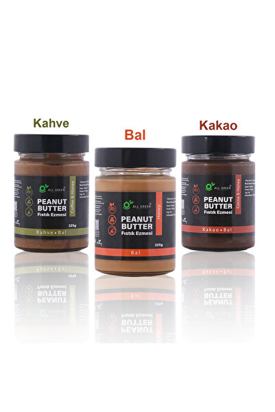 Allgreen Fıstık Ezmesi 3'lü Paket (Bal | Kahve | Kakao) | Koruyucu Içermez, Şekersiz, %100 Doğal