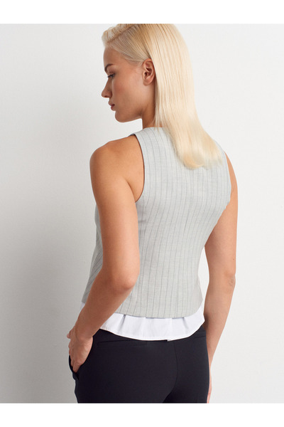 Dilvin 60593 Striped Combined Vest-Grey