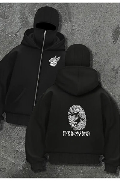 Toum Μαύρη ζακέτα με κουκούλα με φερμουάρ, με λεπτομέρεια μάσκας μοτοσικλέτας