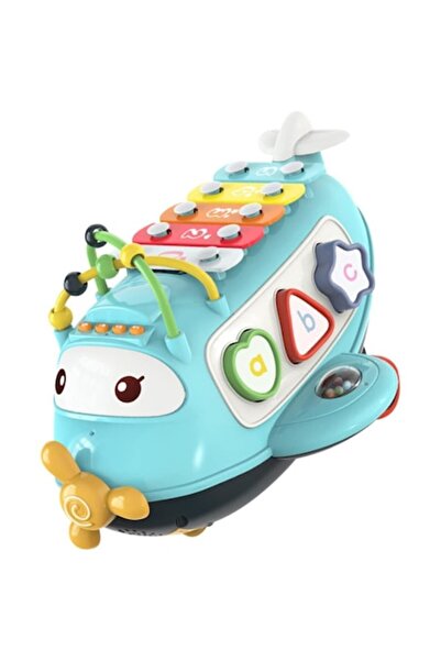 Joynix Avion de jucărie pentru bebeluși cu xilofon, sortare forme, muzică și lumini, jucării Montessori, albastru