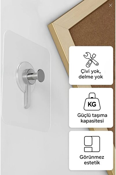EVA METAL TASARIM Pratik 1 Adet Güçlü Yapışkanlı Duvar Vidası Matkap Delme Yok - Elbise Çervece Askısı Çivi