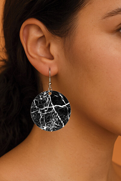 Cekuonline Women's Earrings Patterned Stylist Hooked 3.5X5Cm Round Transparent Earrings Gate Marble
