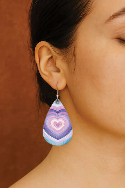 Cekuonline Women's Earrings Patterned Stylist Hook Printed Earrings Drop Transparent Heart Miley