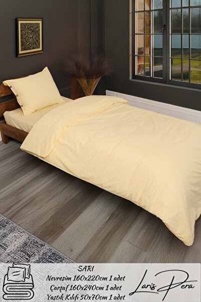 Larispera Σετ κρεβατοκάλυμμα με ριγέ κουμπιά από βαμβάκι Ranforce με βαμμένο ...